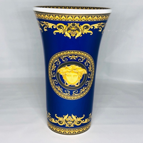Versace Medusa Porcelain Blue Vase (SOLD) - Picture 1 of 4